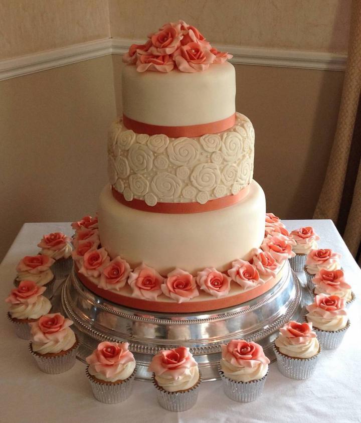 3 Tier Wedding Cake and Cupcakes