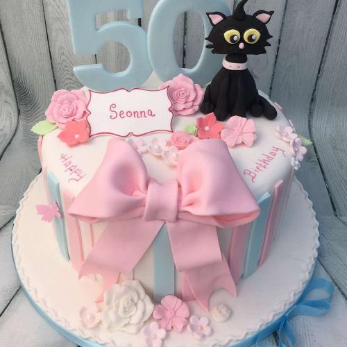 50th Birthday Cake with a Cat