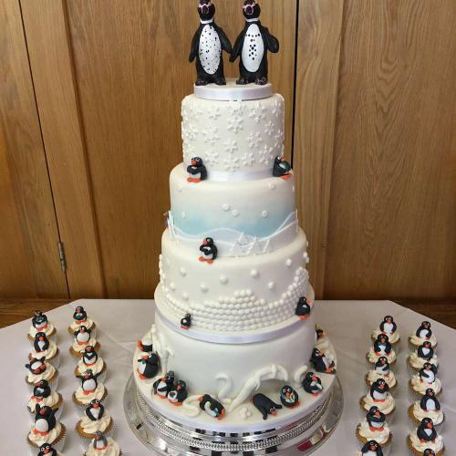 4 Tier Penguin Themed Wedding Cake